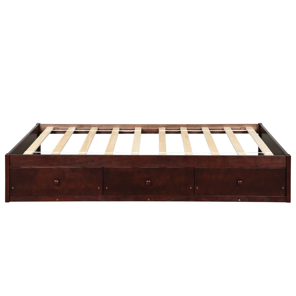 Twin Size Bed Frame Wooden Platform Bed Frame w/ 3 Storage Drawers US