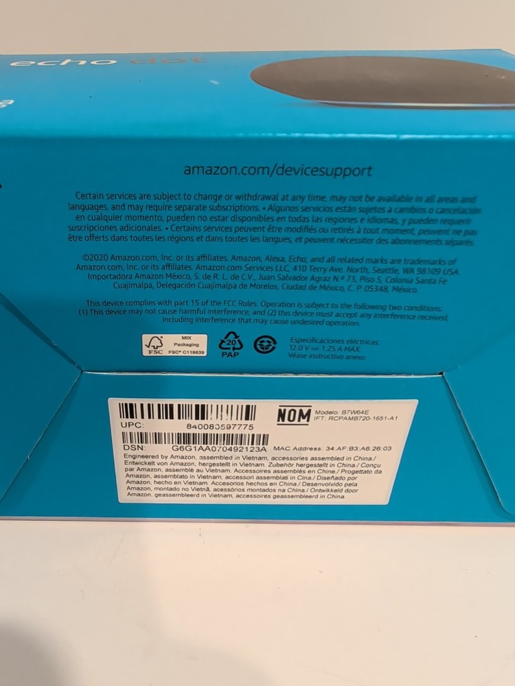 Amazon Echo Dot (4th Gen) Smart Speaker Black, Model B7W64E