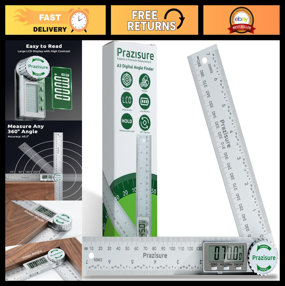 Digital Angle Finder Protractor - 7" Precision Measuring Tool for Woodworking, D