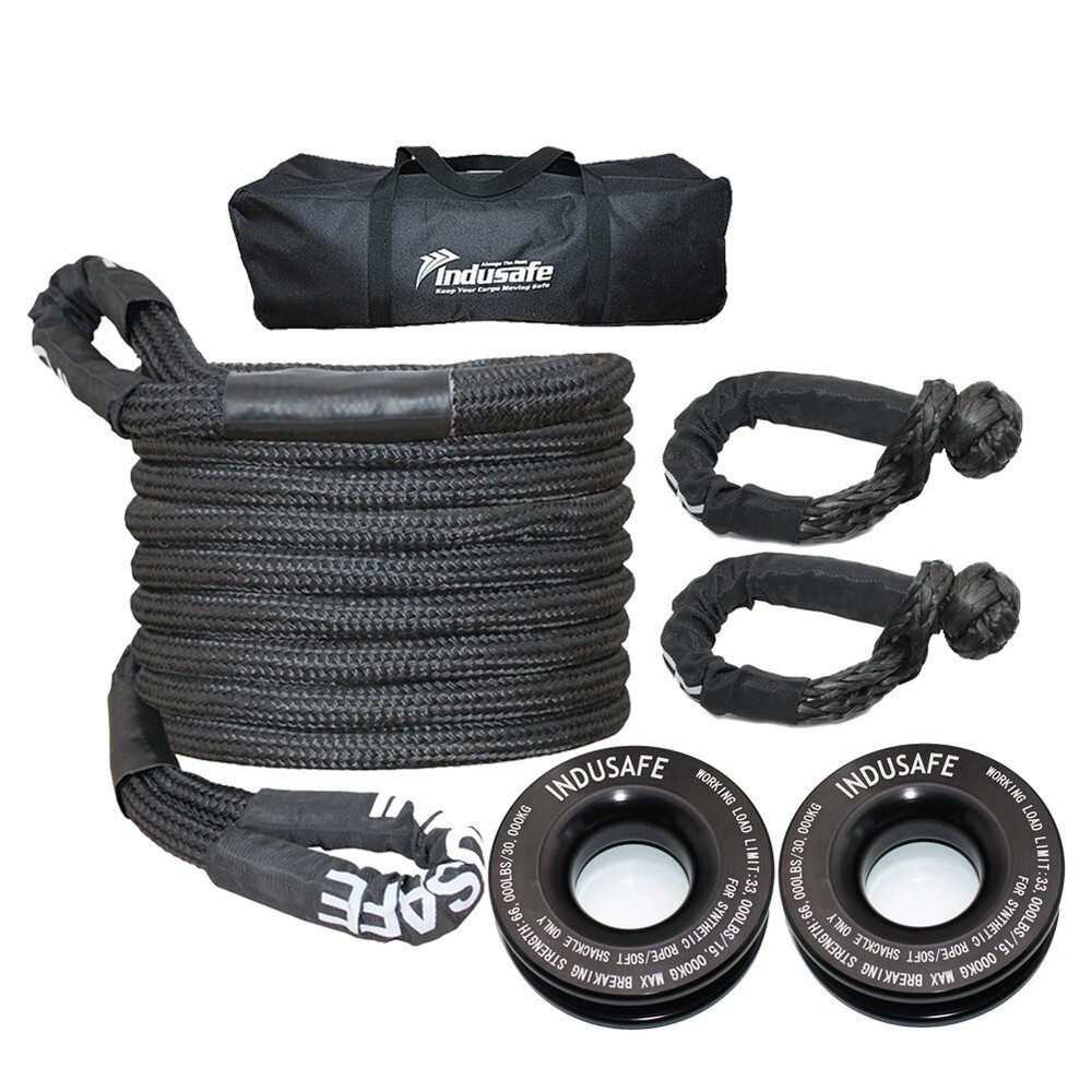 1" x 30' Kinetic Recovery Tow Rope Kit w/2 Soft Shackles and 2 Recovery Ring