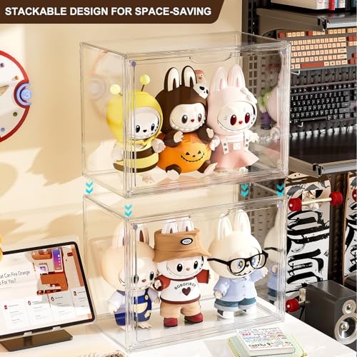 Acrylic Clear Display Case, Stackable Plastic Storage Bins with Shelf, XXL-2PCS