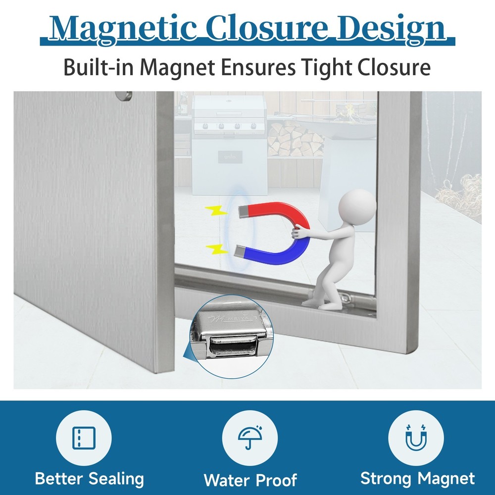 Outdoor Kitchen Doors with Handle Stainless Double Access Flush Mount Door