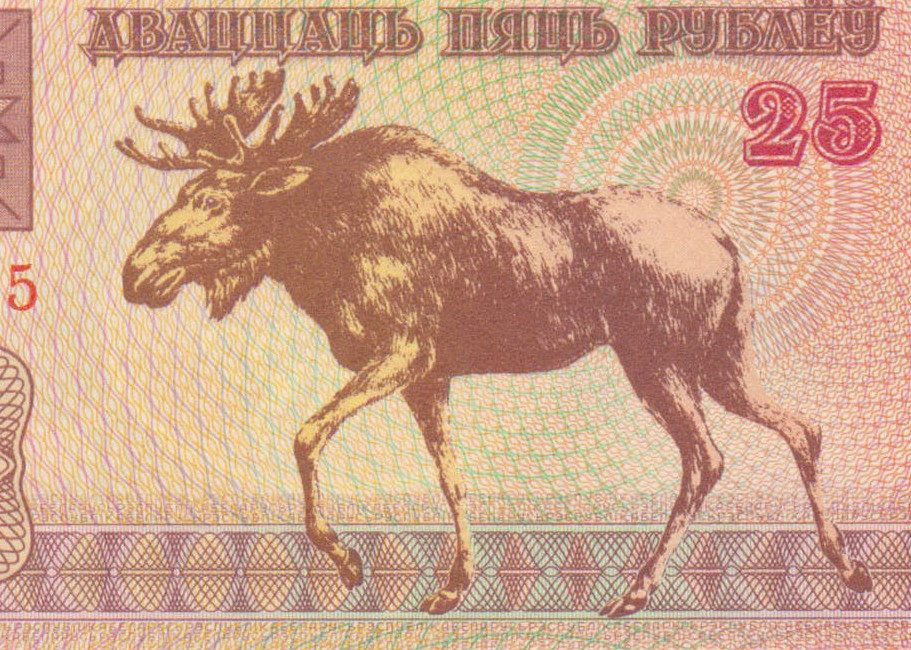 BELARUS  25 Rubles 1992 UNC  MOOSE on back