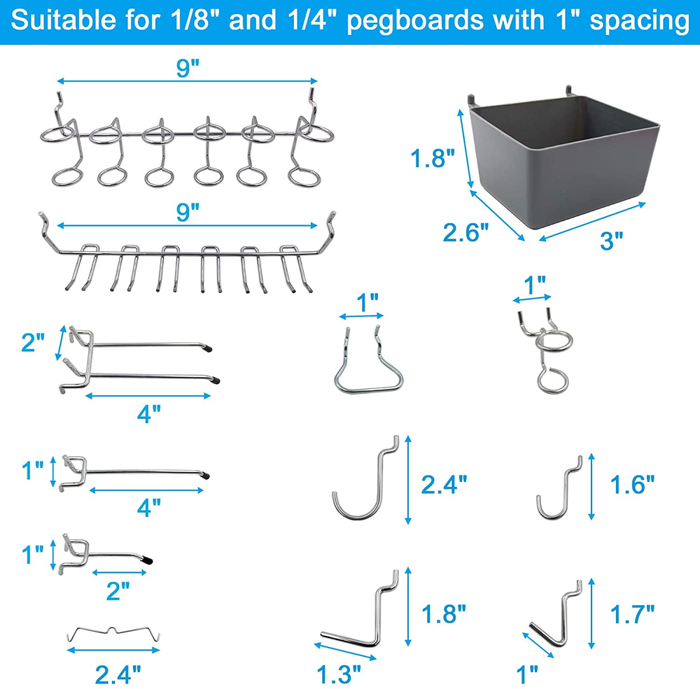 Pegboard Hooks Assortment with Pegboard Bins, Peg Locks, for Organizing Various
