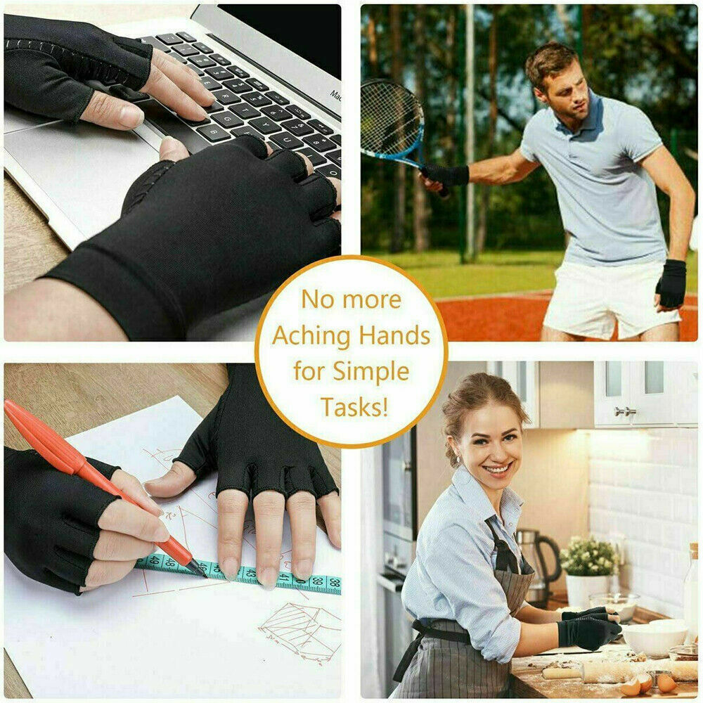 Copper Compression Arthritis Gloves Hand Support Fit Joint Pain Relief ( Pair )