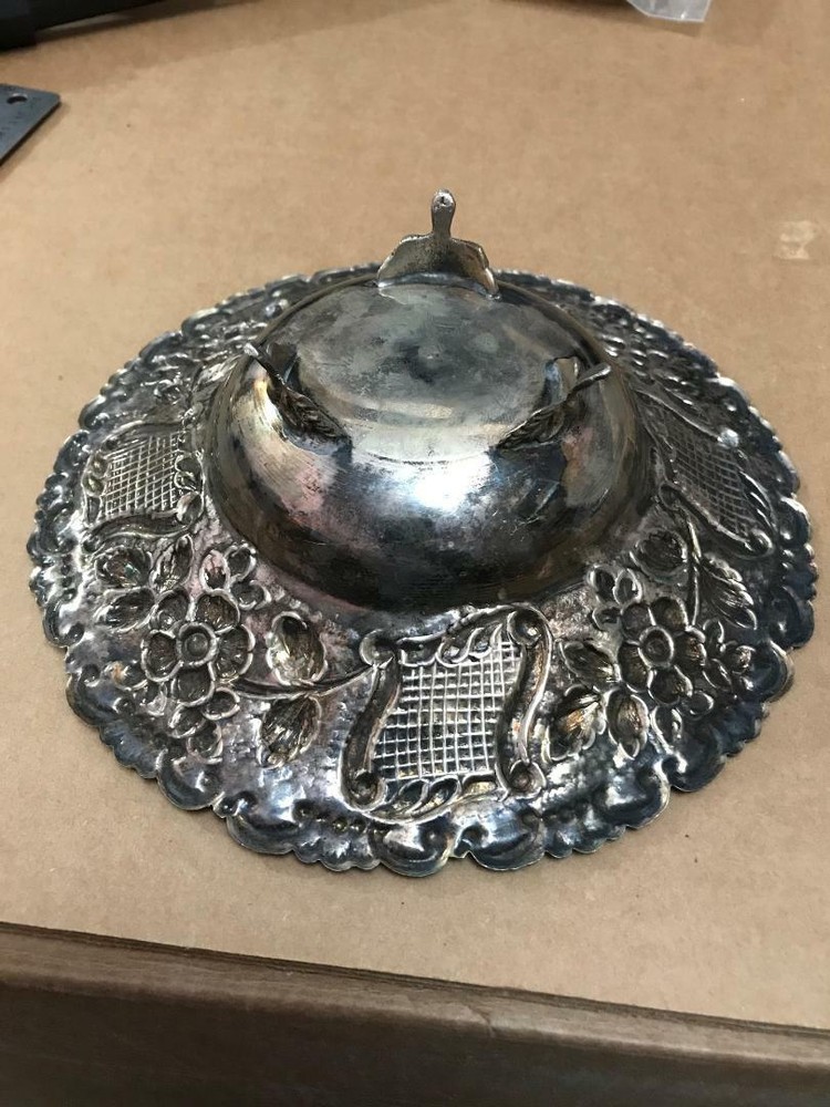 800 SILVER FLORAL SCROLL FOOTED CANDY NUT DISH BOWL