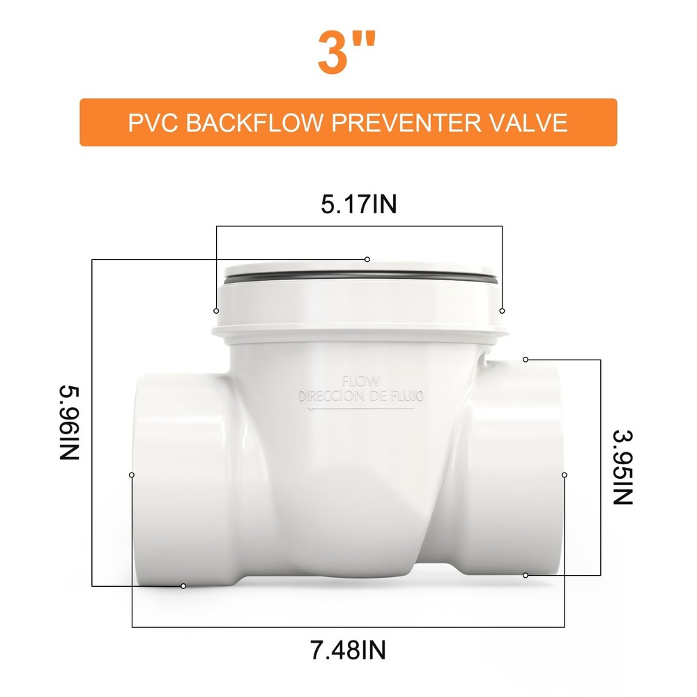 GASHER 4" PVC Backflow Preventer Valve, Sewer Check Back Flow 3 Inch, White