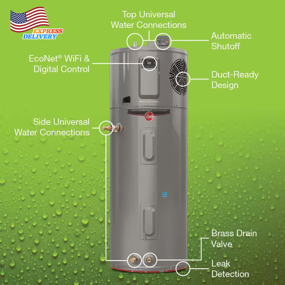 50 Gal. Smart High Efficiency Hybrid Heat Pump Water Heater w/ Leak Detection US