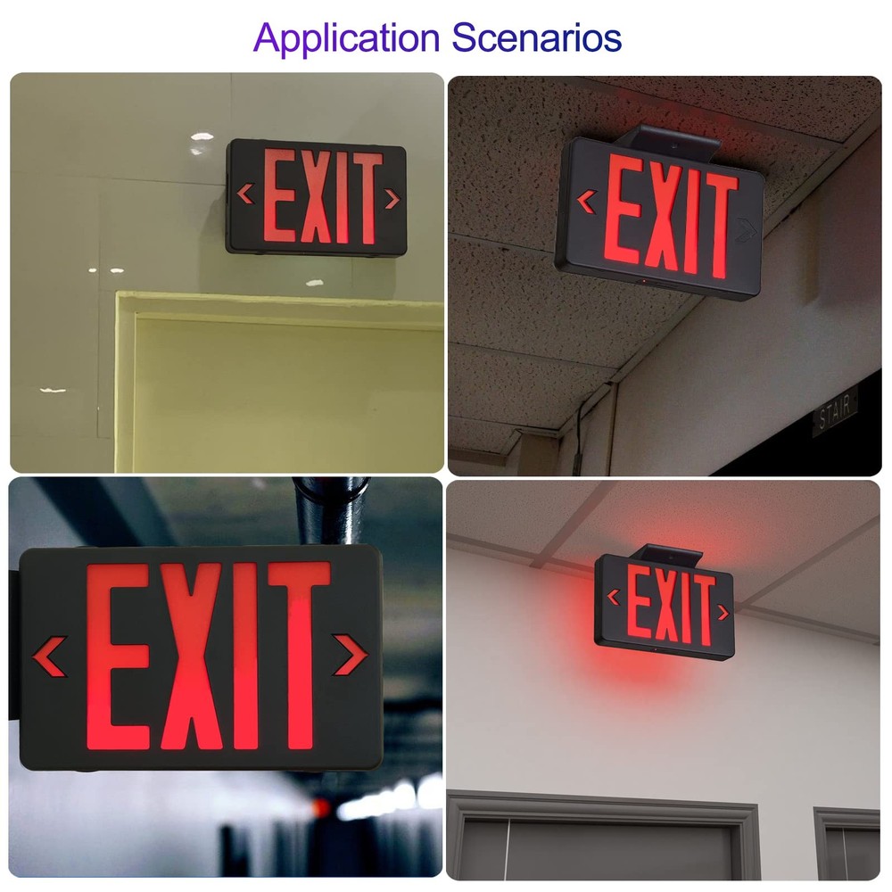 TANLUX Red Exit Sign with Black Housing, LED Emergency Exit Light with Battery B