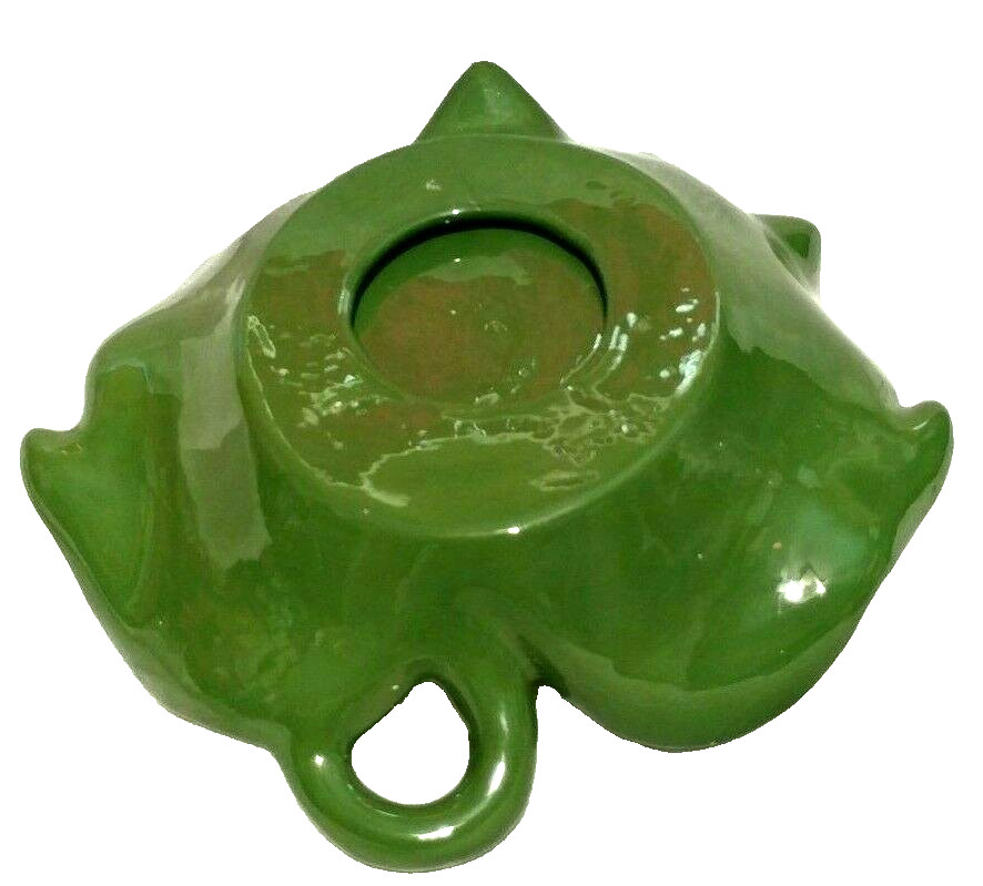 Vintage Candy Dish Green Leaf Glazed Ceramic - 8"