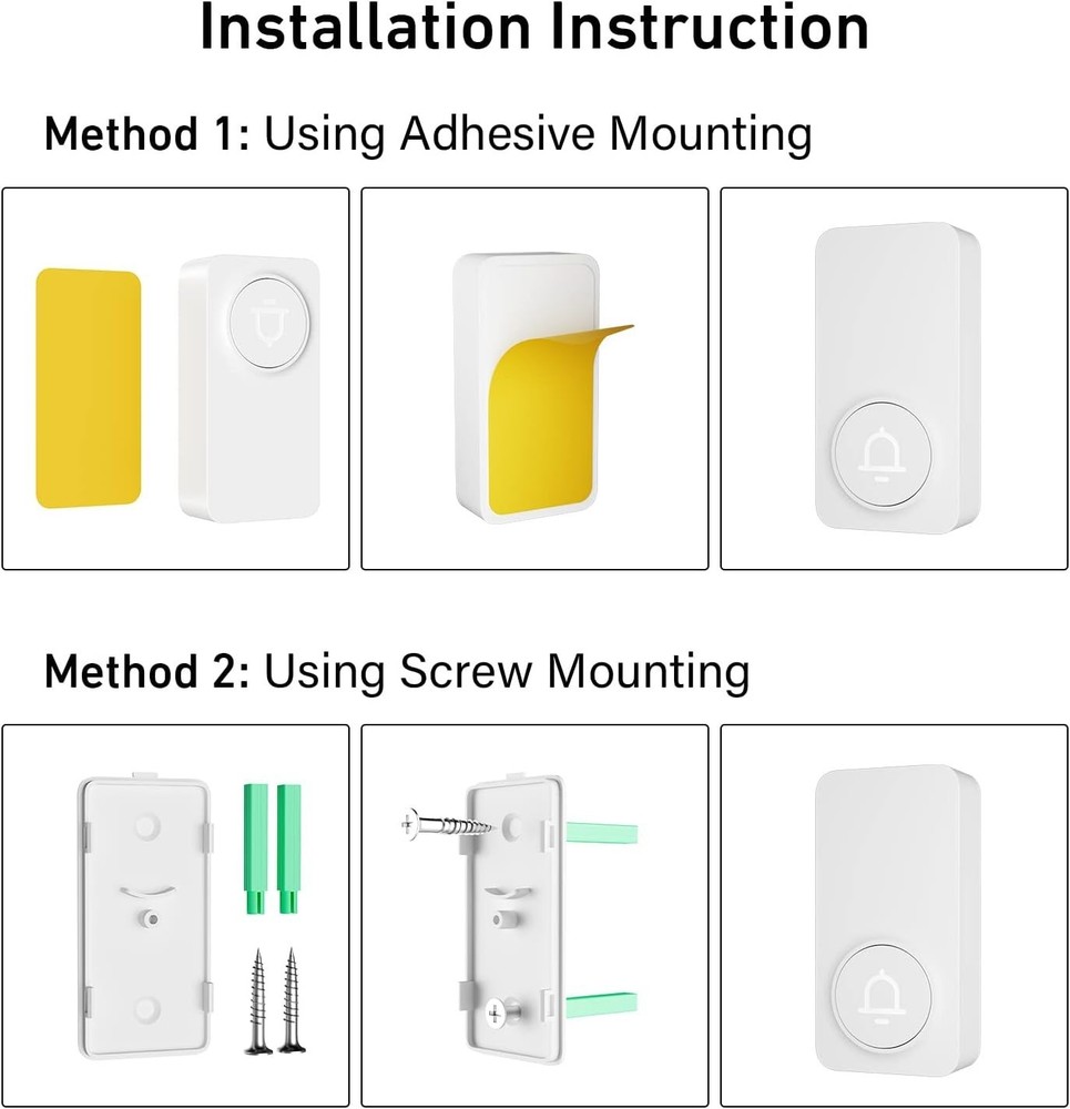 Easy Install Wireless Doorbell, Adjustable Volume, White