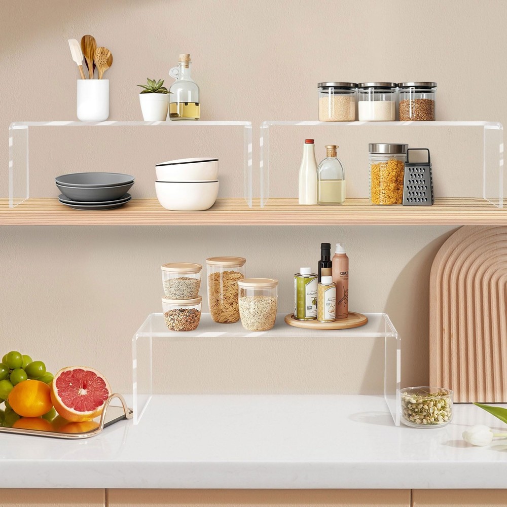 4 Pcs Large Clear Acrylic Risers, 13''x 4.5''x 6'' Thickened Rectangular Cupc...