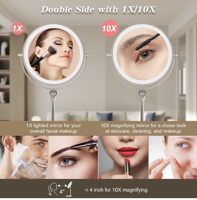 Double-Sided Lighted Rechargeable Makeup Mirror 1x/10x magnification