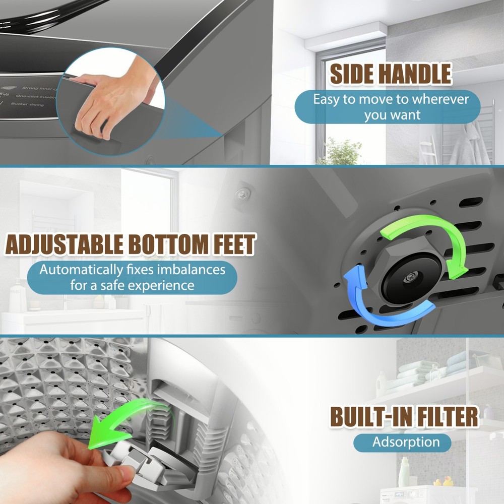 Washing Machine 15.6lbs Capacity Fully Automatic Compact Washer with Drain Pump