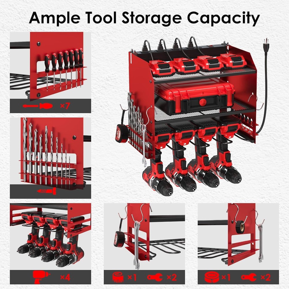 Power Tool Organizer Wall Mount with Charging Station Tool Storage Rack Holder