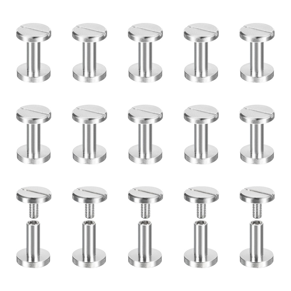 25Pack Brass Chicago Screws, 10x10mm Post Nail Stud Rivets, Silver