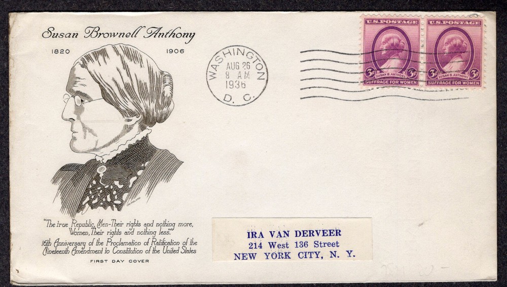 1936 19th Amendment 16th (Scott 784) Pair - Grimsland FDC NX971