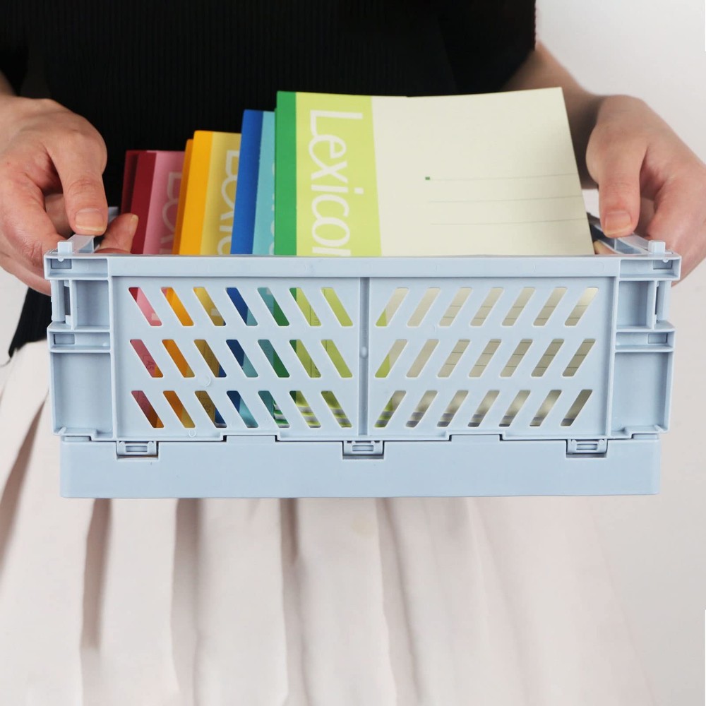 Tixill 2-Pack Mini Foldable Plastic Baskets for Organizing 5.9x3.8x2.2, Blue