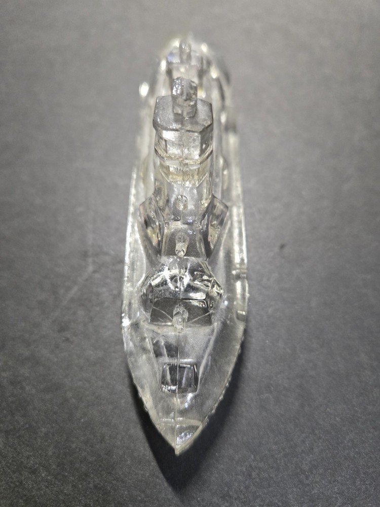 VTG. Victory Clear Glass Battleship Candy Container (top only,) Missing 1 stack