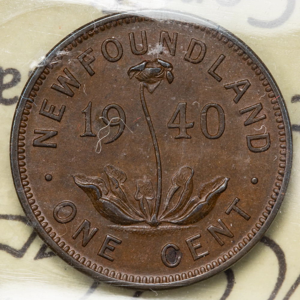Newfoundland 1940 1 Small Cent Coin - ICCS MS-60 Brown