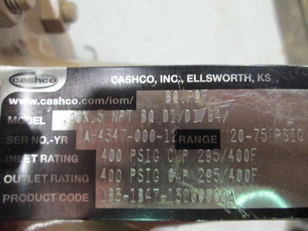 Cashco Regulator CPV403A P/N 1B3-1B47-13000000-A Range: 20-75 PSIG (New)