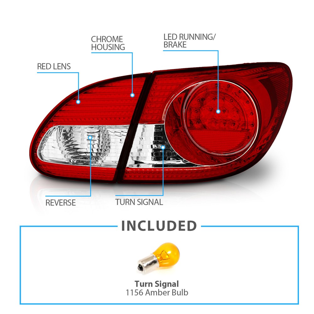 [LED Style]For 2003 2004 2005 2006 2007 2008 Toyota Corolla Tail Lights