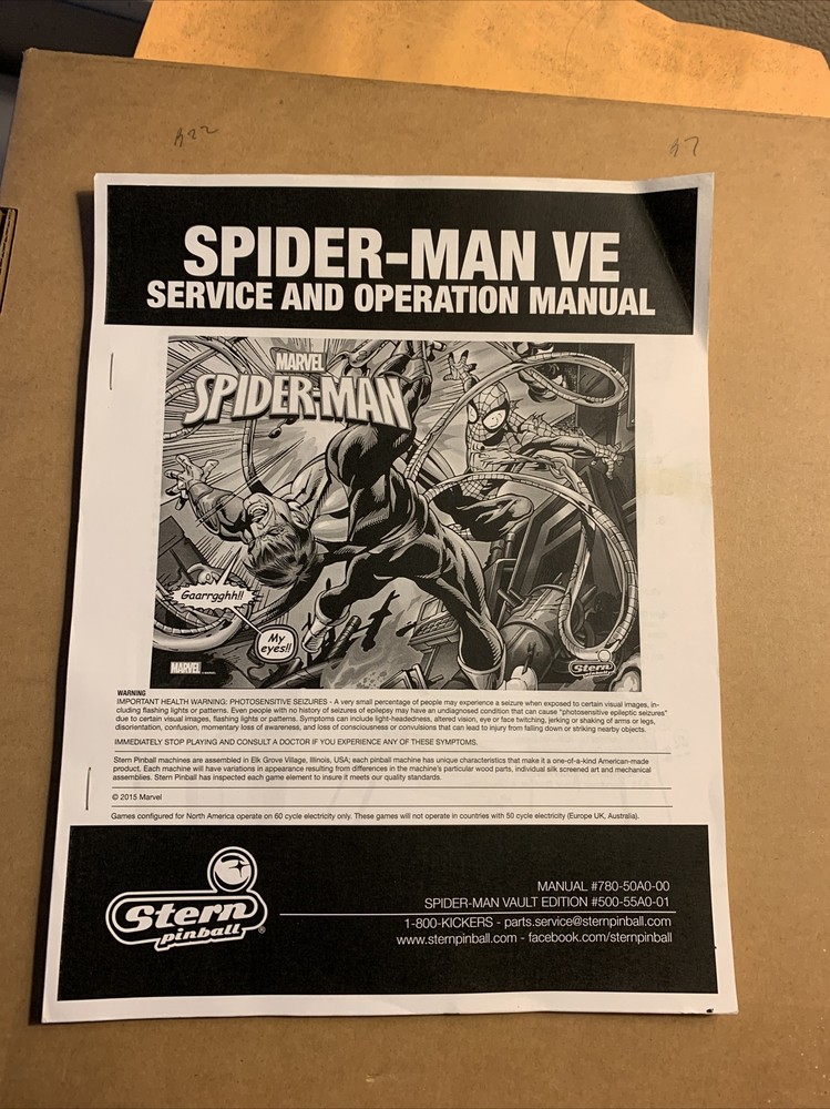 original  arcade game  manual Pinball Spider Man VS Marvel Stern￼