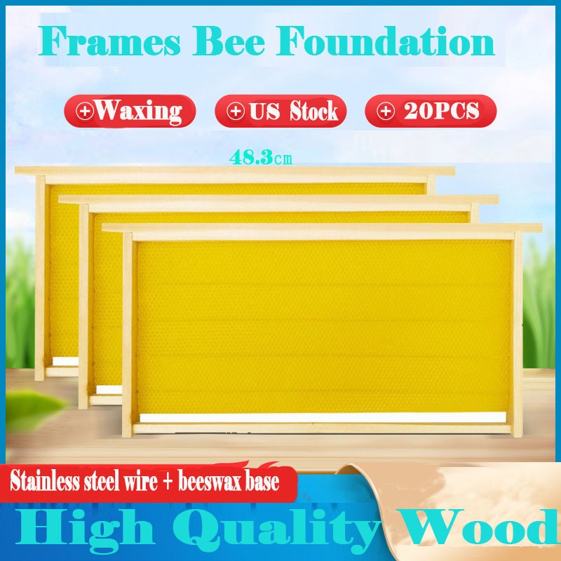 20 Assembled Beehive Frames, Coated Beeswax Foundations For Beekeeping
