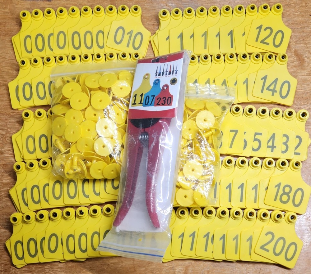 Cattle Ear Tags 001-200 Number Plastic Livestock Animal Tag Cows Applicator New