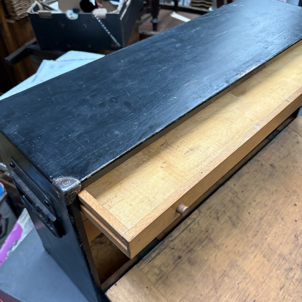 Antique Engineers Tool Box 3 Internal Drawers Brass Lock And Key