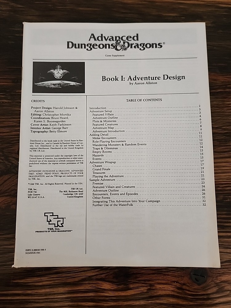 Advanced Dungeons & Dragons Book 1 Adventure Design 1988 TSR