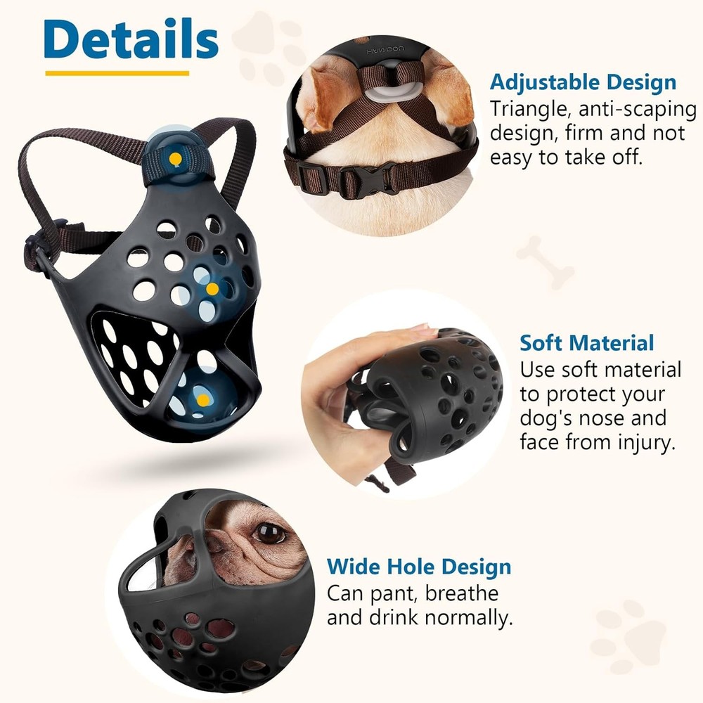 Soft Silicone Short Snout Dog Muzzle for Flat-Faced Breeds, Adjustable