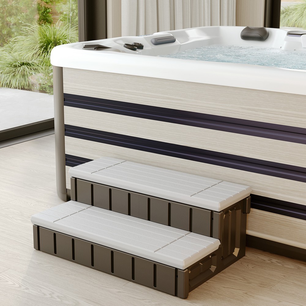 2-Step 36" Patio Spa Hot Tub Step Slip-Resistant Surface W/ Compartment Storage
