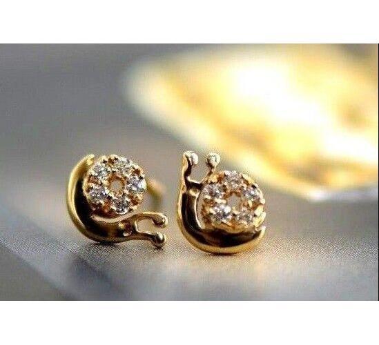 14k Yellow or White Gold CZ Snails Stud Earrings