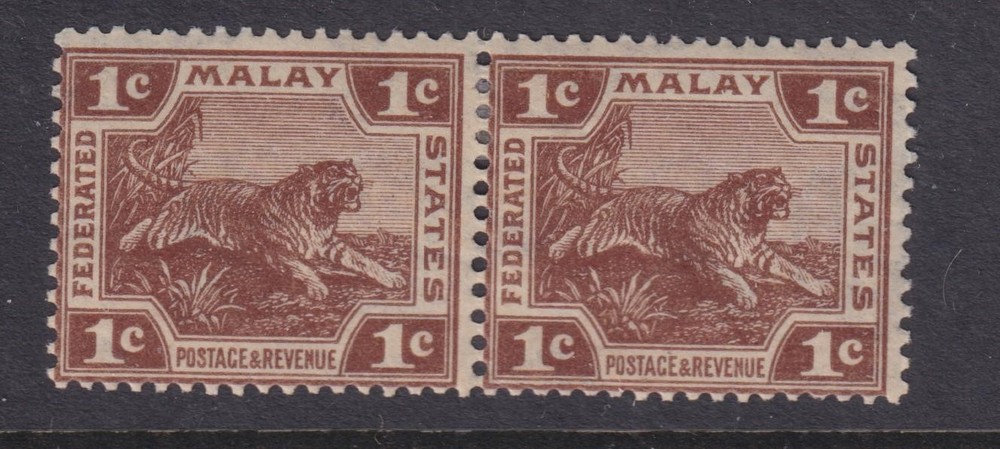 FEDERATED MALAY STATES, 1922 Script CA, 1c. Deep Brown, pair, lhm.