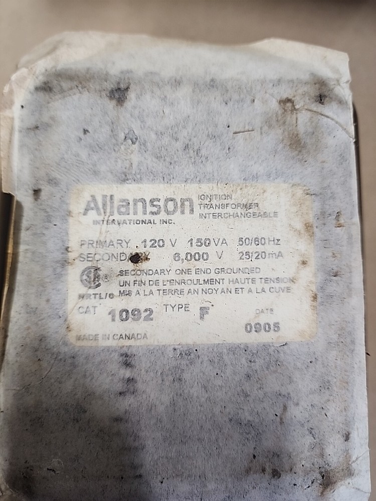 ALLANSON #1092 TYPE F IGNITION TRANSFORMER INTERCHANGEABLE (120V)