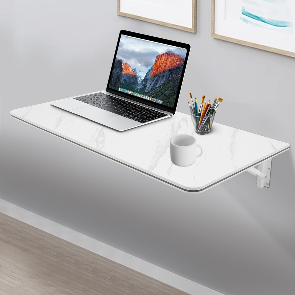 80x40cm White Wall Mounted Folding Table Folding Wall Desk Rectangular Wall Desk