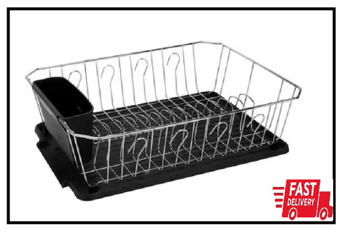 Chrome 3-Piece Black Set Dish Rack