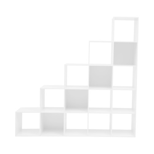 Ladder Cube Storage Bookcase L-shaped Corner Shelf 15-cube Organizer White