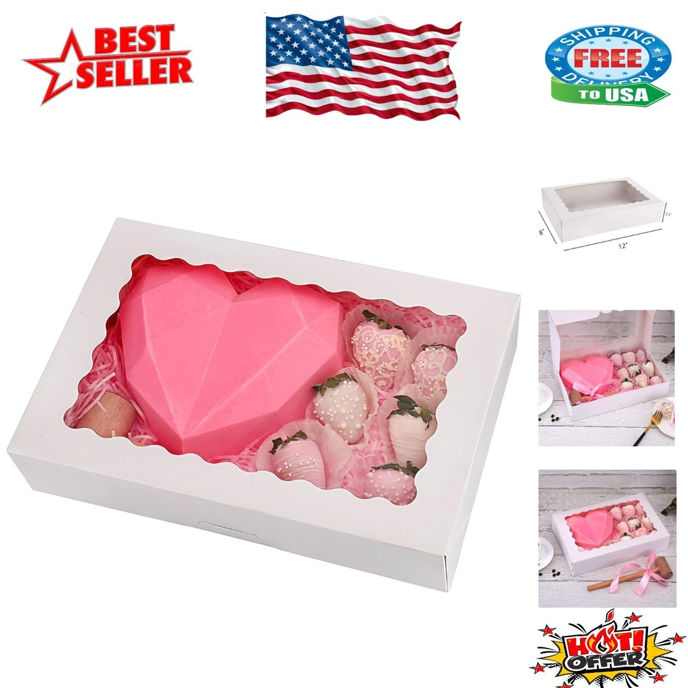20-Pack Large White Bakery Boxes with Window for Elegant Treat Presentation