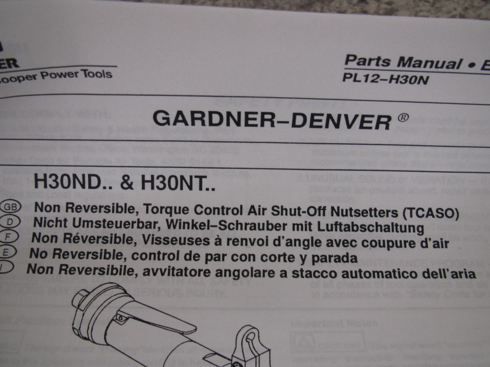 New Gardner-Denver H30NT09AM3 1/2" Drive Pneumatic Angle Nutsetter / Nutrunner