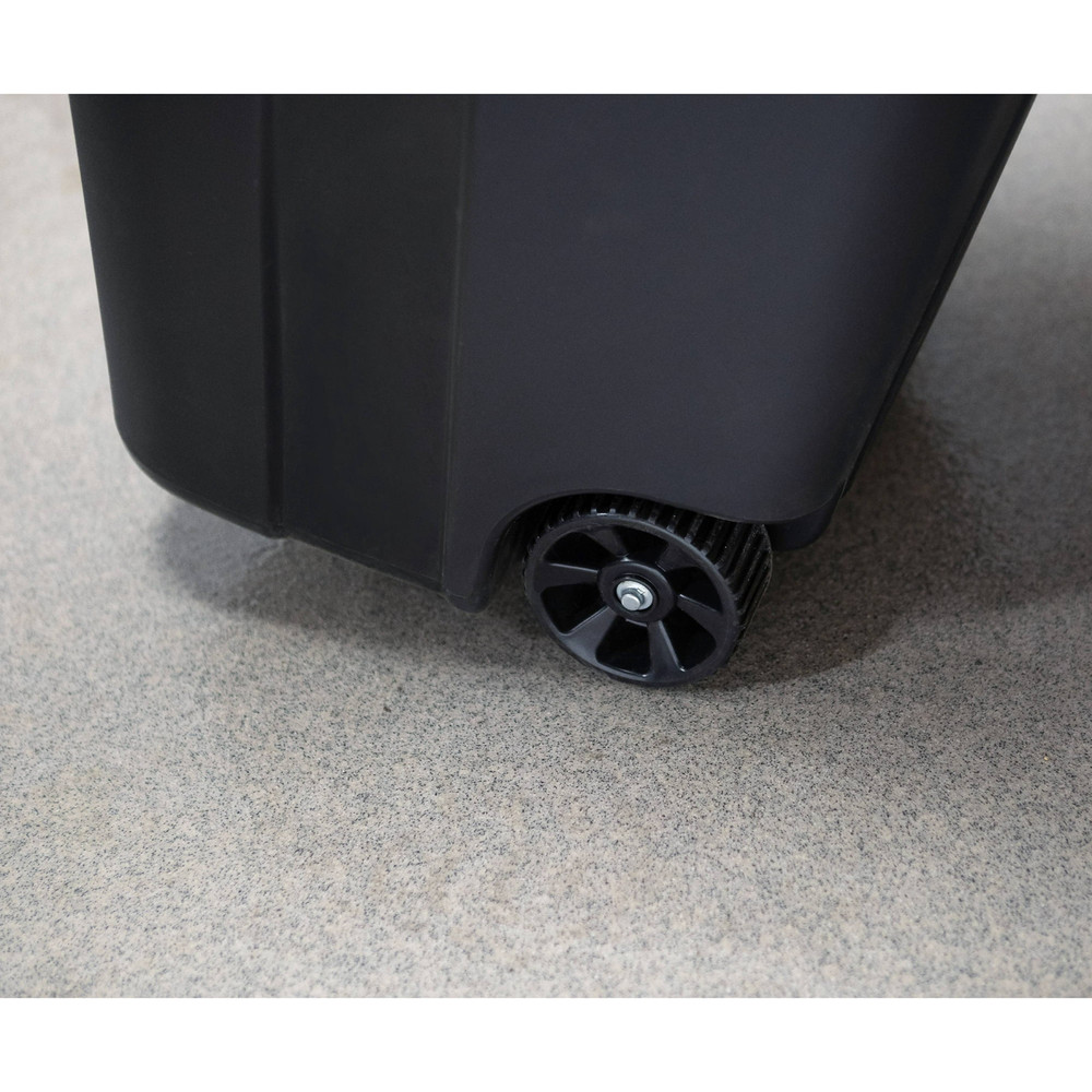 Hyper Tough 32 Gallon Wheeled Heavy Duty Plastic Garbage Can, Attached Lid,Black