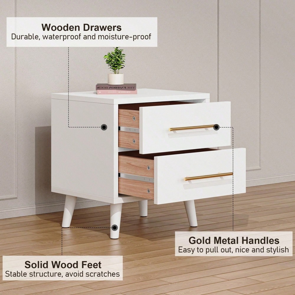 Modern Nightstand 2 Drawers Side Table