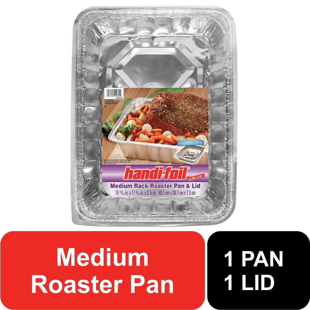 (2 pack Large Aluminum Roaster Pan Medium W/ Lid 1 Count