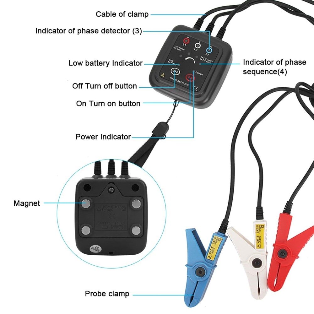 3 Phase Rotation Meter, Phase Meter Indicators, AC 70-1000V Non Phase Sequenc...