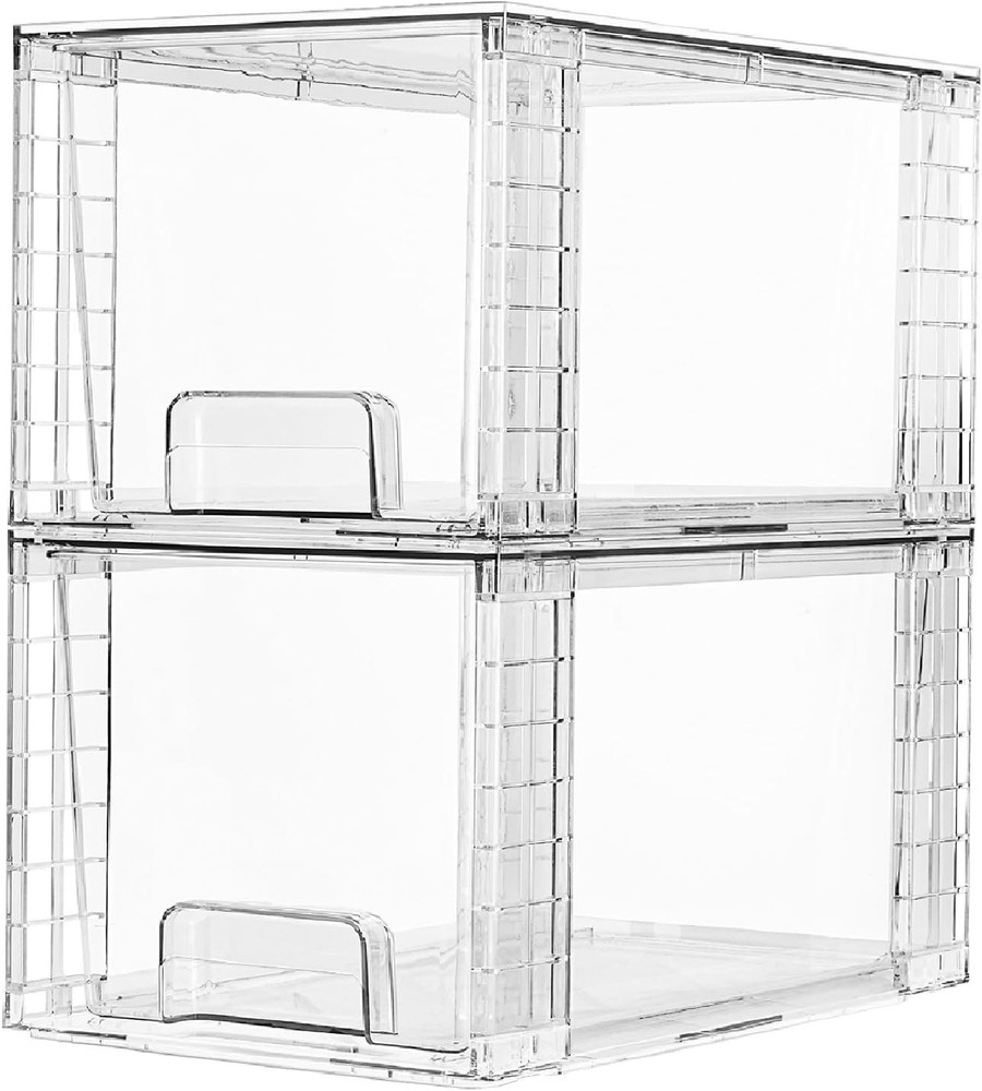 Vtopmart 4 Pack Large Stackable Storage Drawers,Easily Assemble Acrylic Bathroom