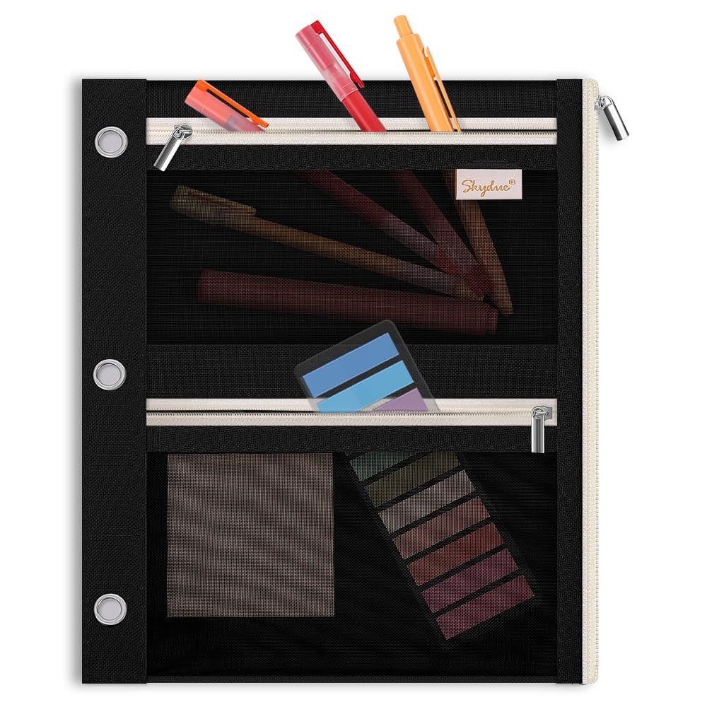 SKYDUE Pencil Pouch for Binder, Case, 3 Ring Binder Black