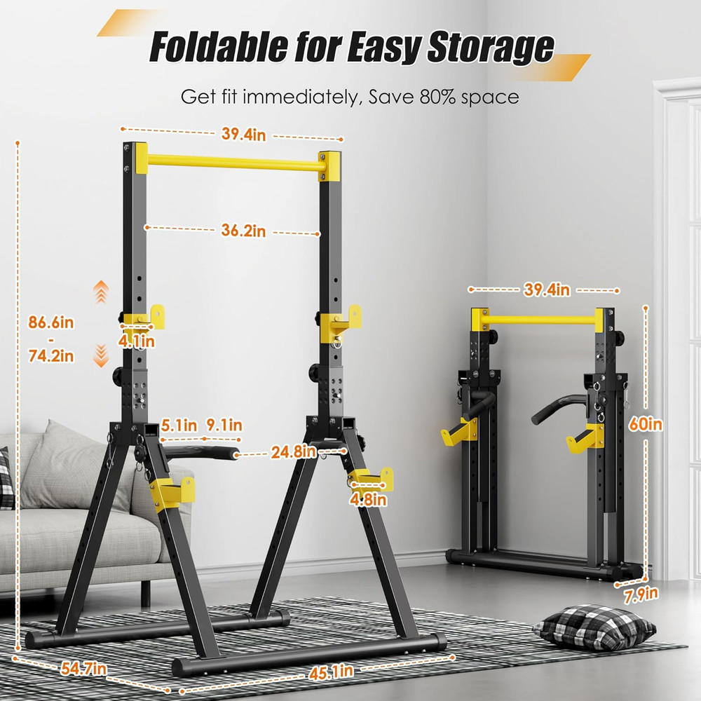 Power Tower Pull up Bar Station, Foldable Pull up Dip Station Free Standing for