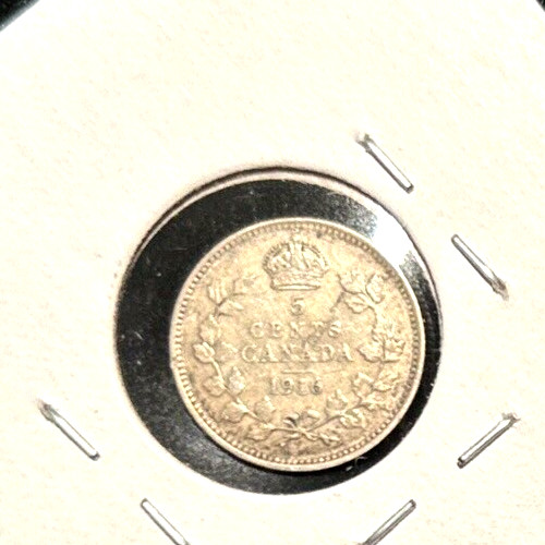 Canada 1916 5 cents KM 22 XF