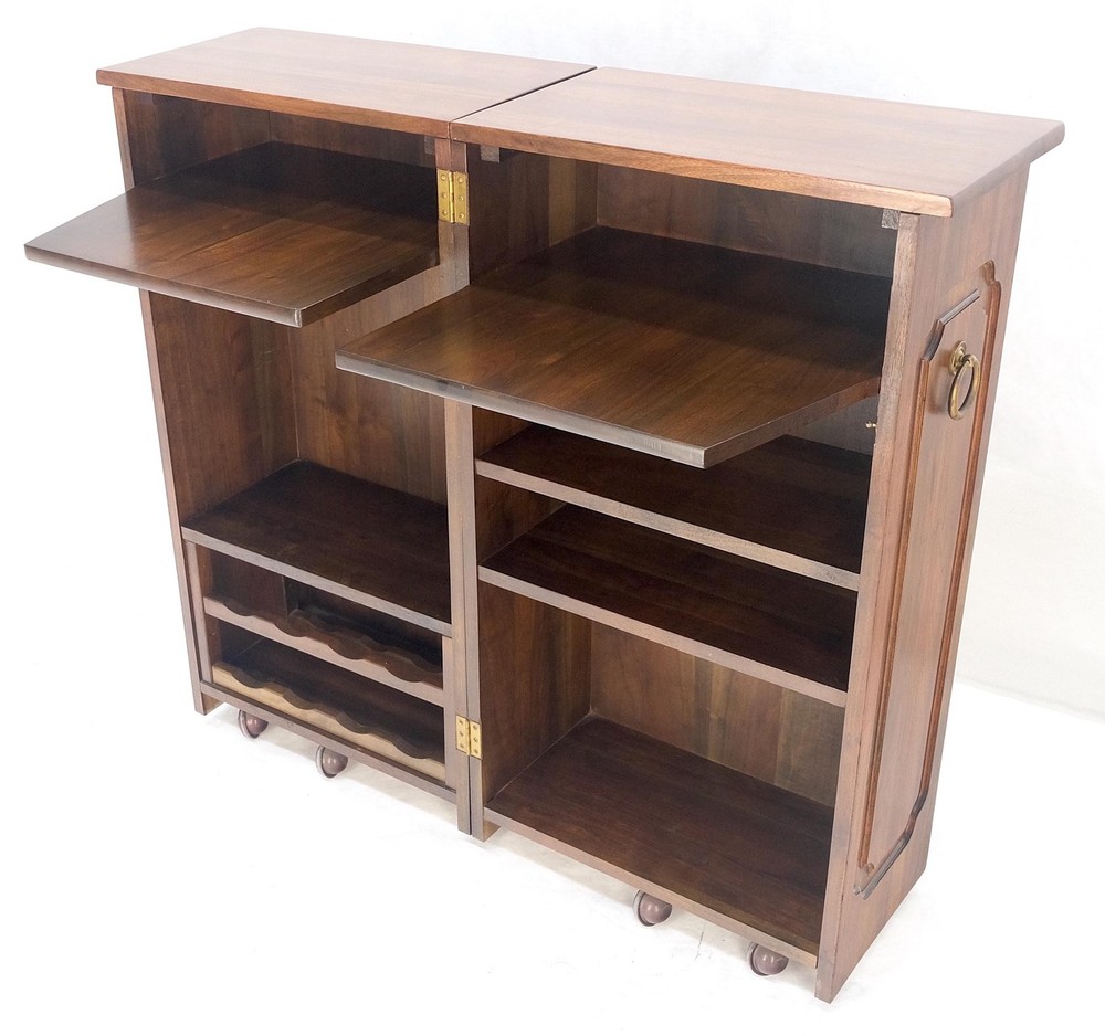 Solid Cherry & Brass Wooton Style Folding Box Shape Bar Liquor Cabinet Wheels